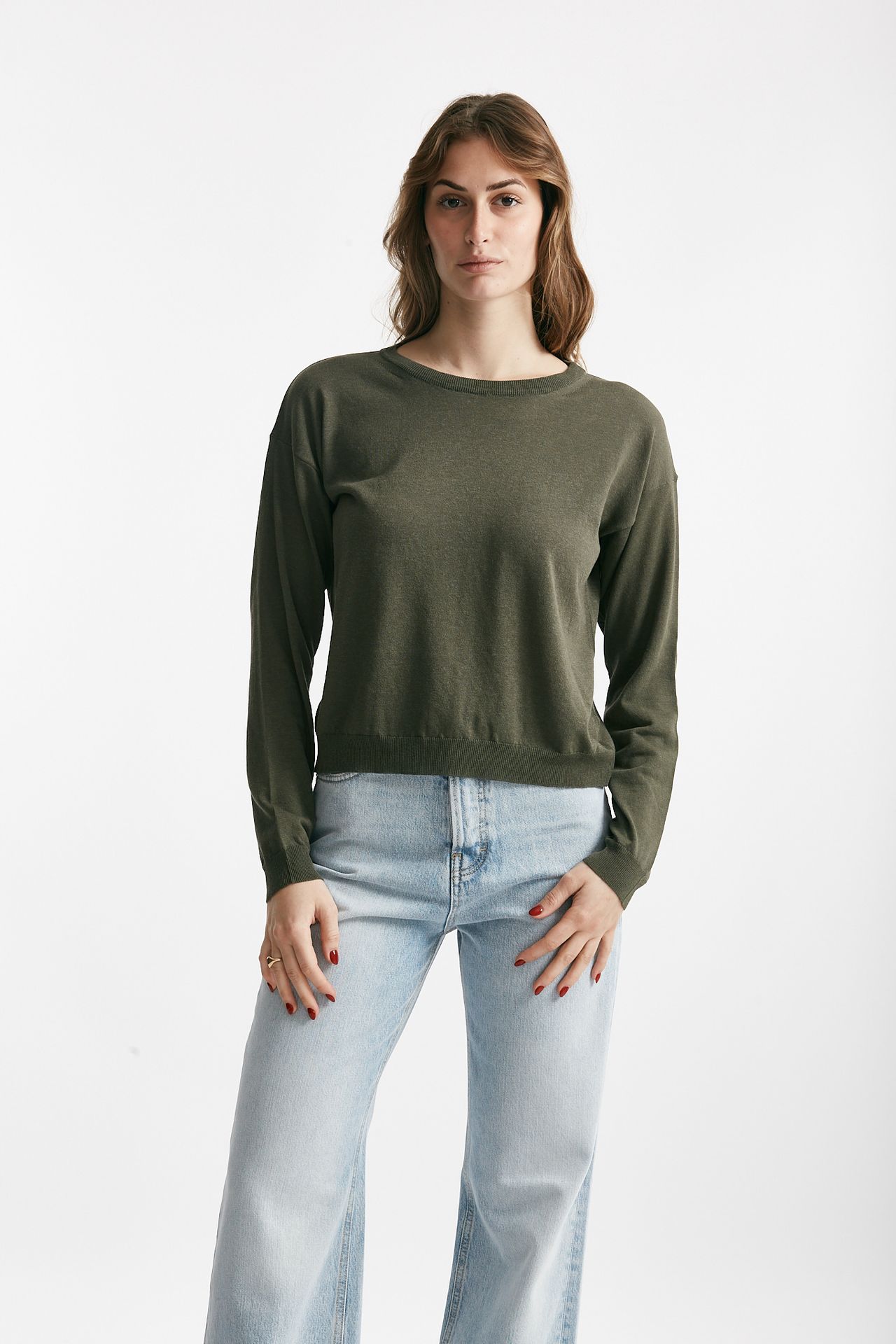 Maglia in cotone e seta verde militare