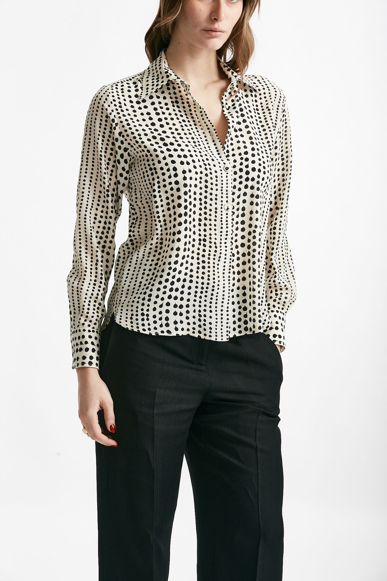 Camicia serafino in misto seta pois
