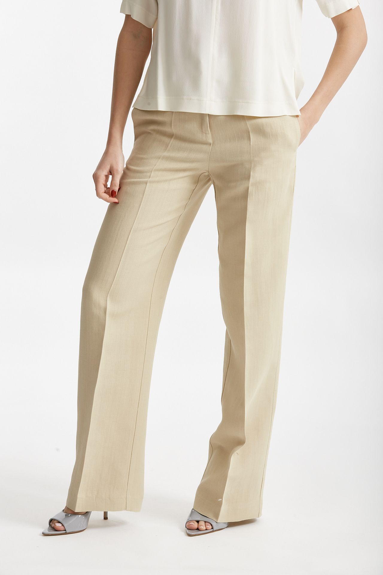 Pantalone palazzo vita alta beige chiaro