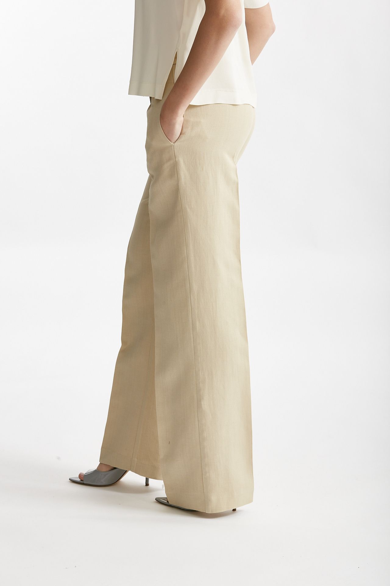 Pantalone palazzo vita alta beige chiaro 