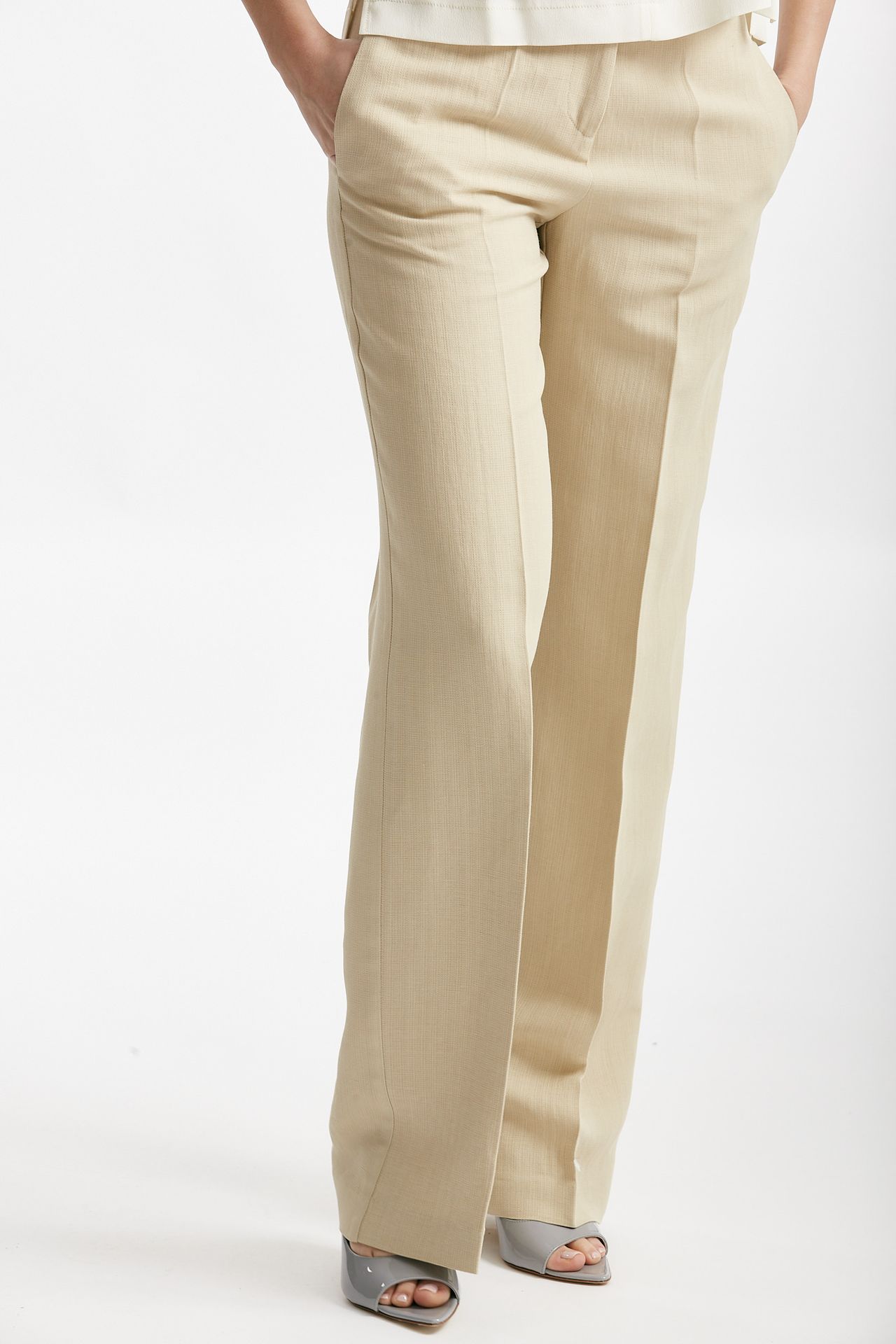 Pantalone palazzo vita alta beige chiaro 