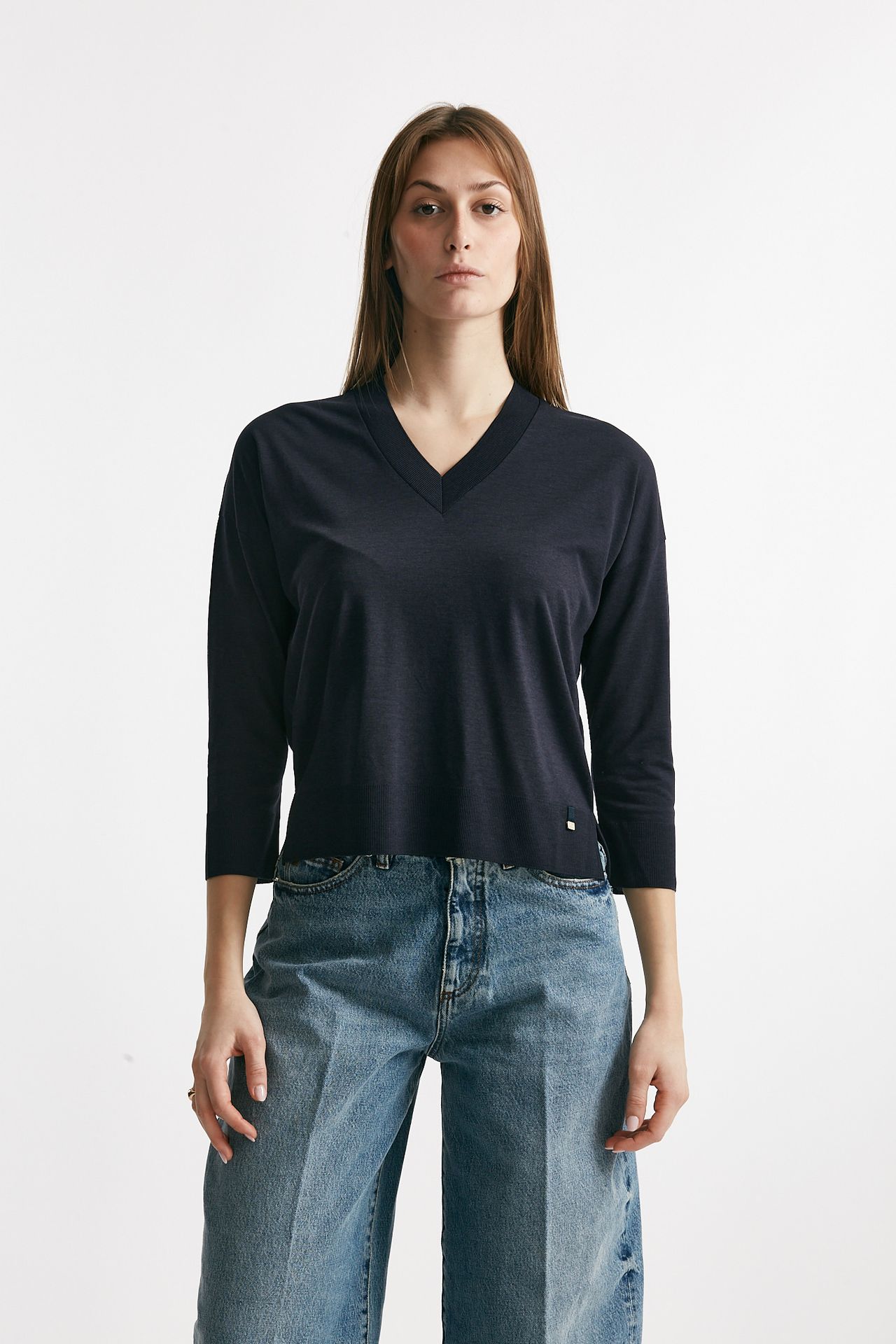 Maglia scollo a v blu