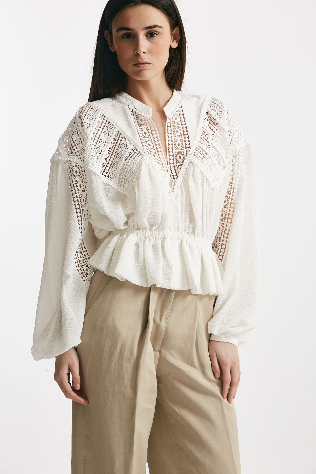 Camicia collo coreana in crepe bianco