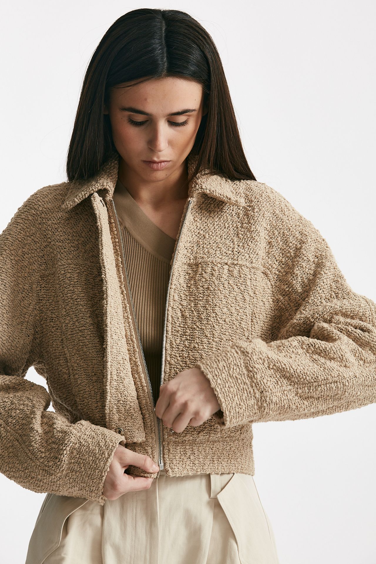Bomber bouclè beige