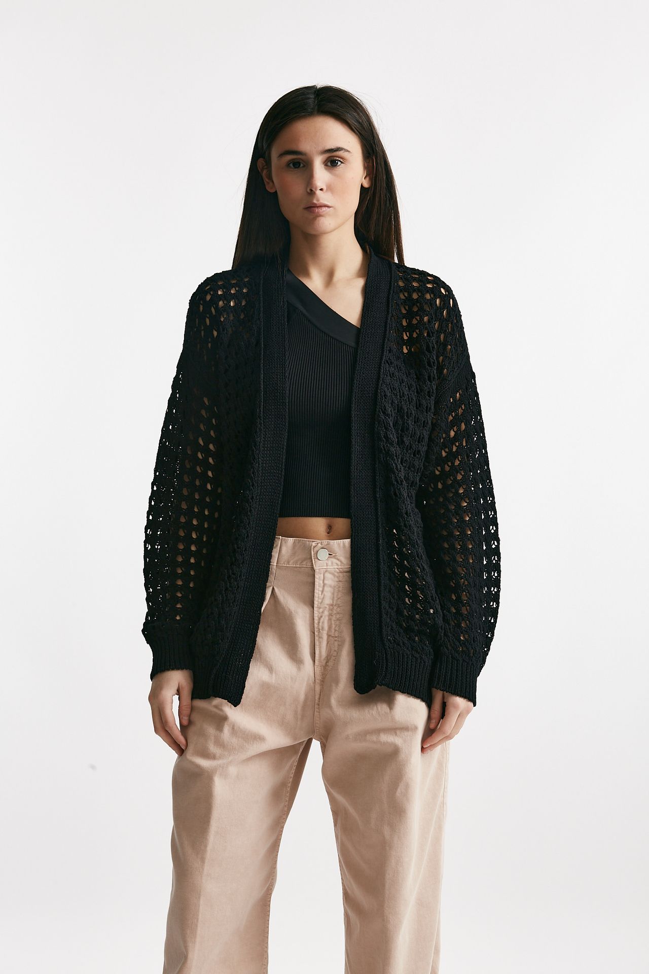 Cardigan traforato nero