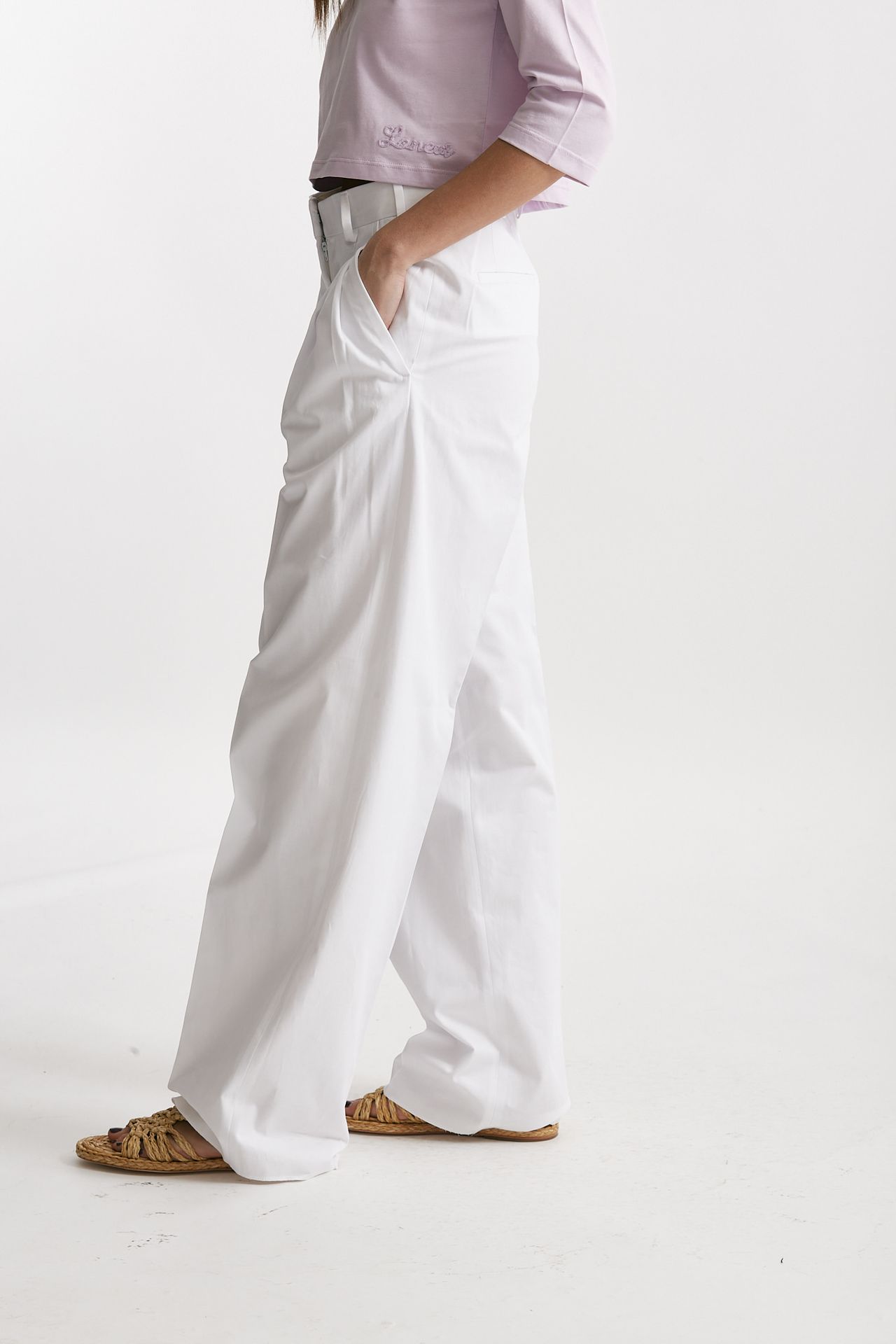 Pantalone pinces bianco vita alta