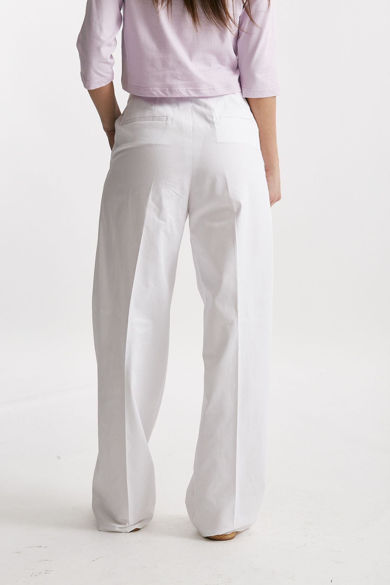 Pantalone pinces bianco vita alta