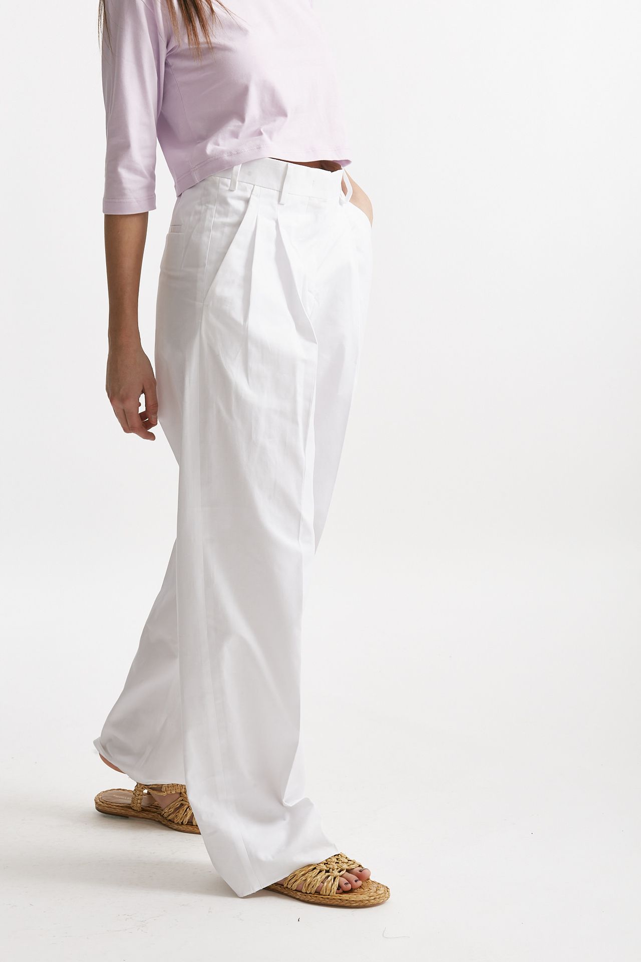 Pantalone pinces bianco vita alta