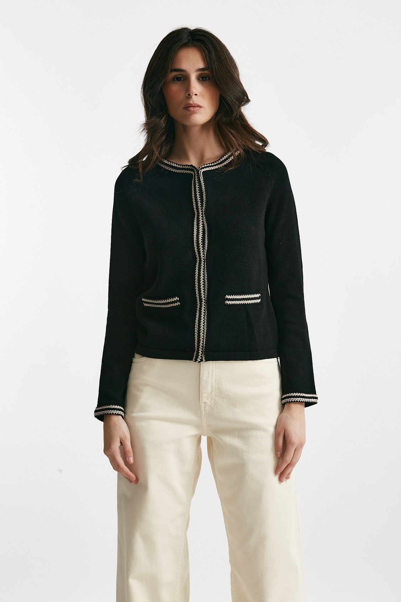 Cardigan ZENOBIA in filato di puro cotone nero