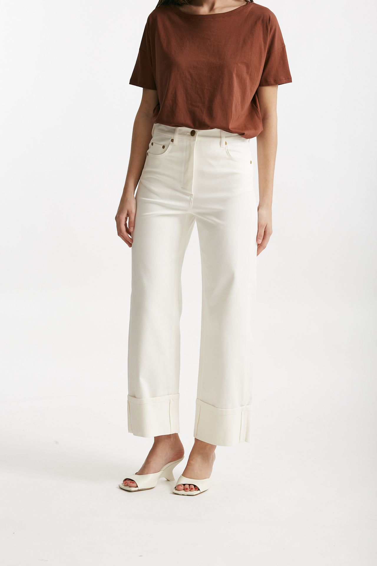 Pantalone CERVIA in bull di cotone stretch bianco