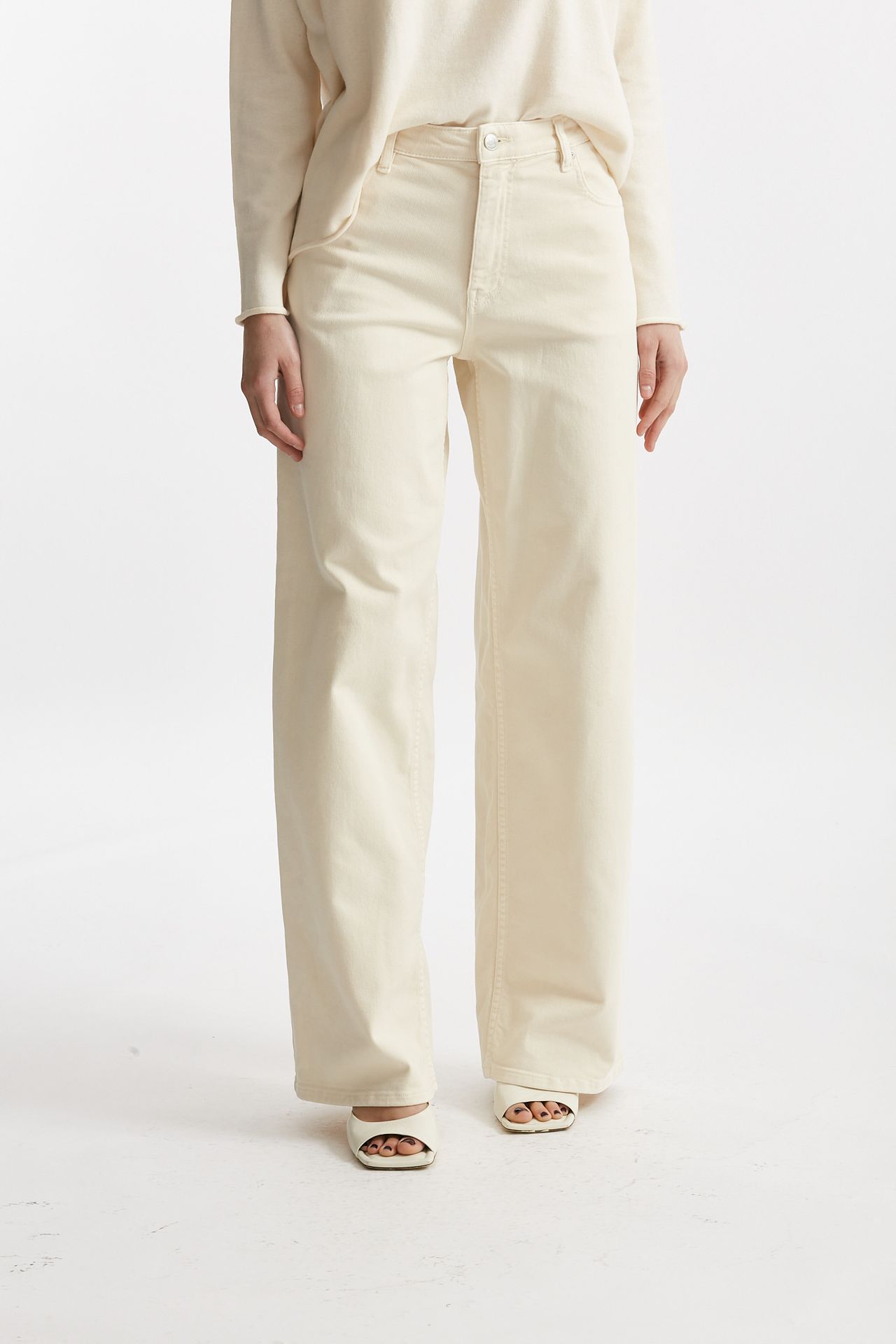 Jeans palazzo vita alta panna
