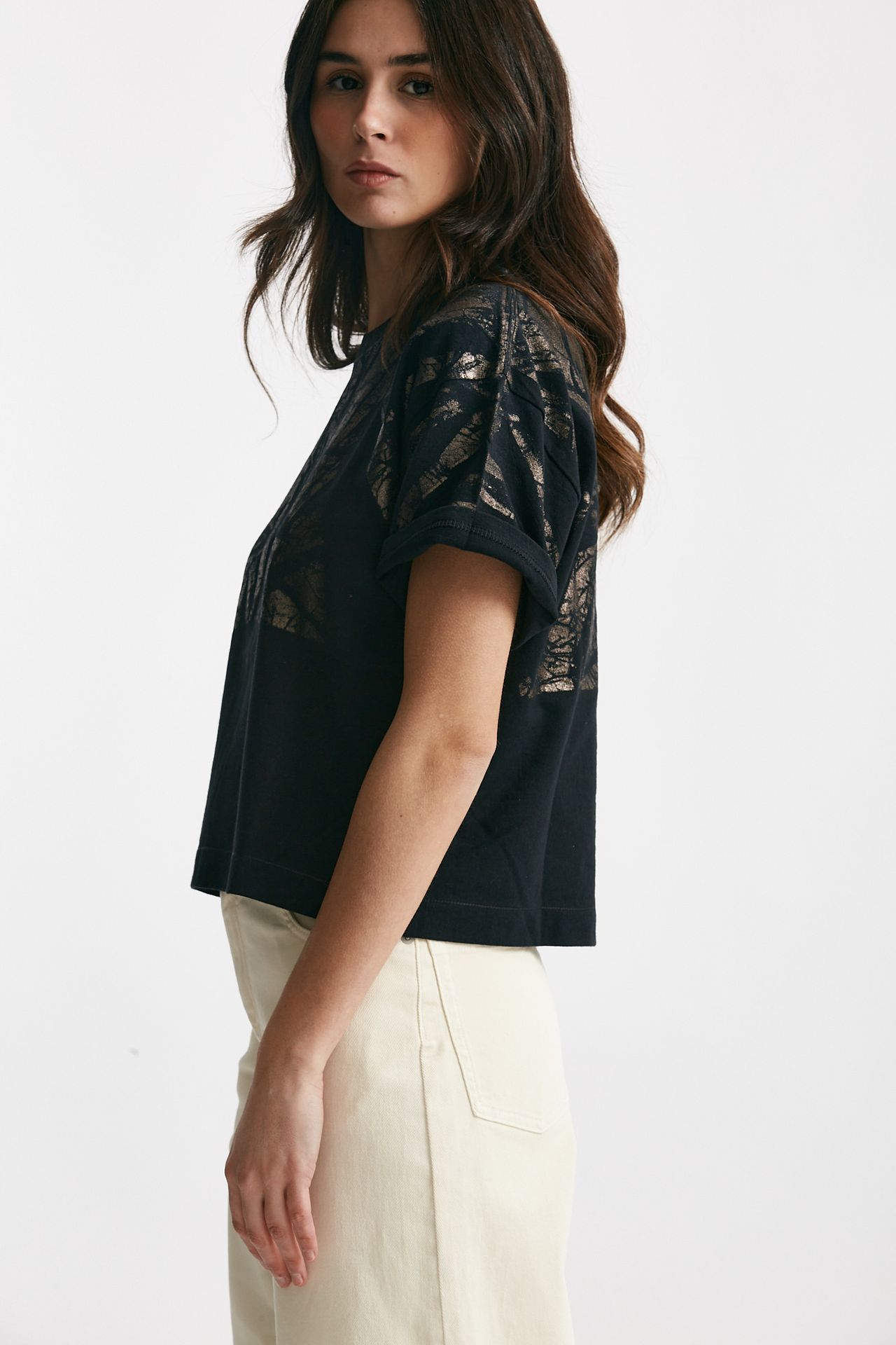 T-shirt a scatolina nero con stampa