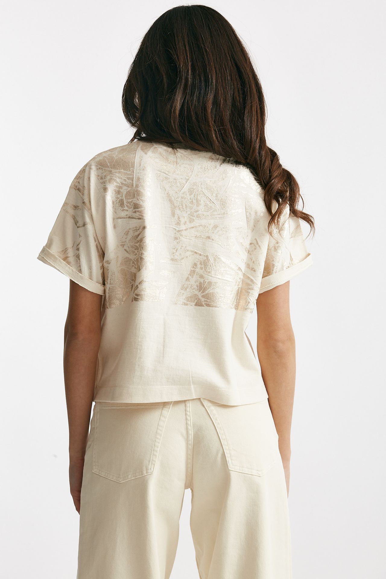T-shirt a scatolina panna con stampa 