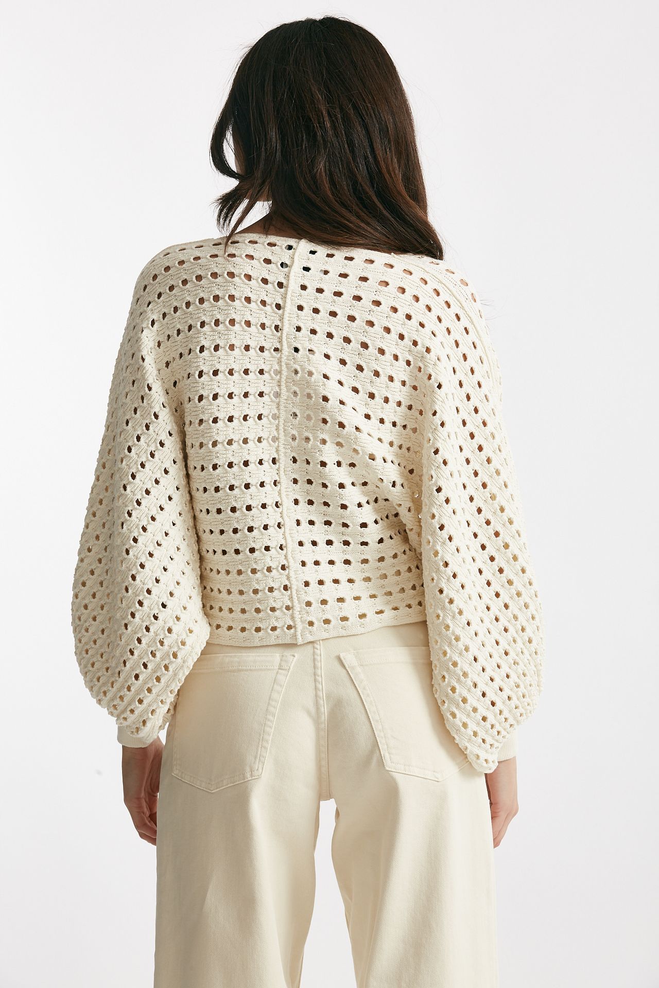 Maglia traforata panna scollo a v