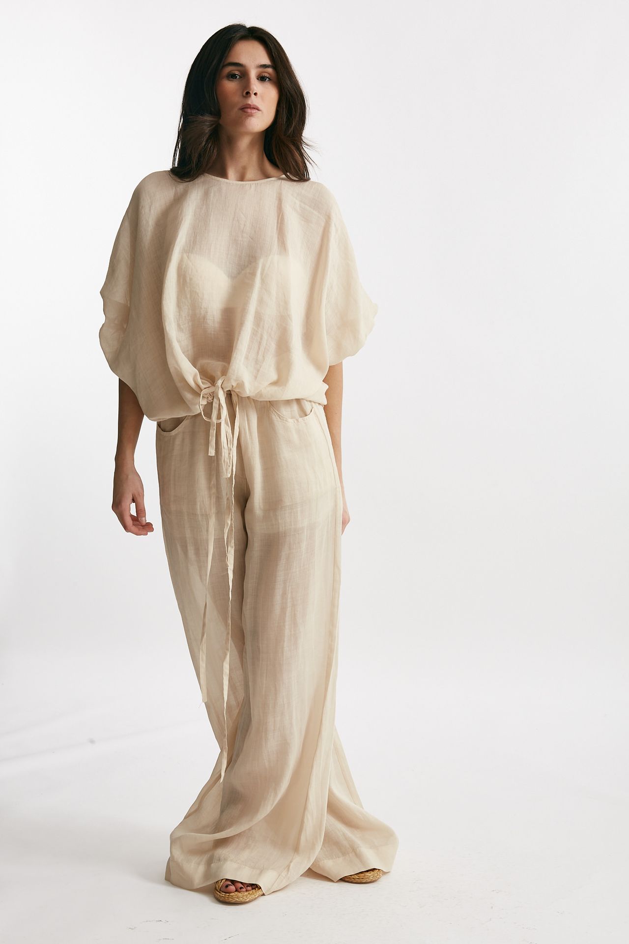 Pantalone in lino beige chiaro