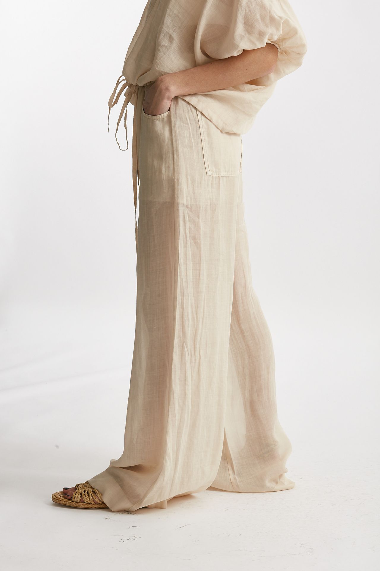Pantalone in lino beige chiaro