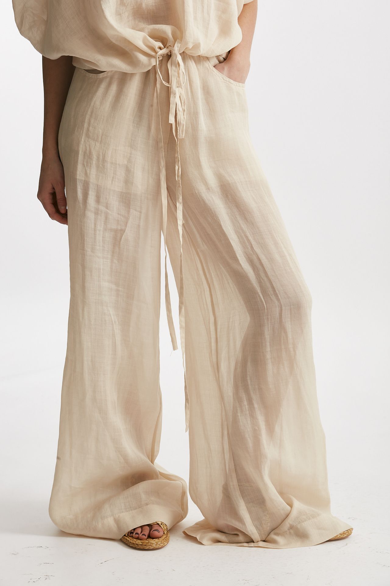 Pantalone in lino beige chiaro