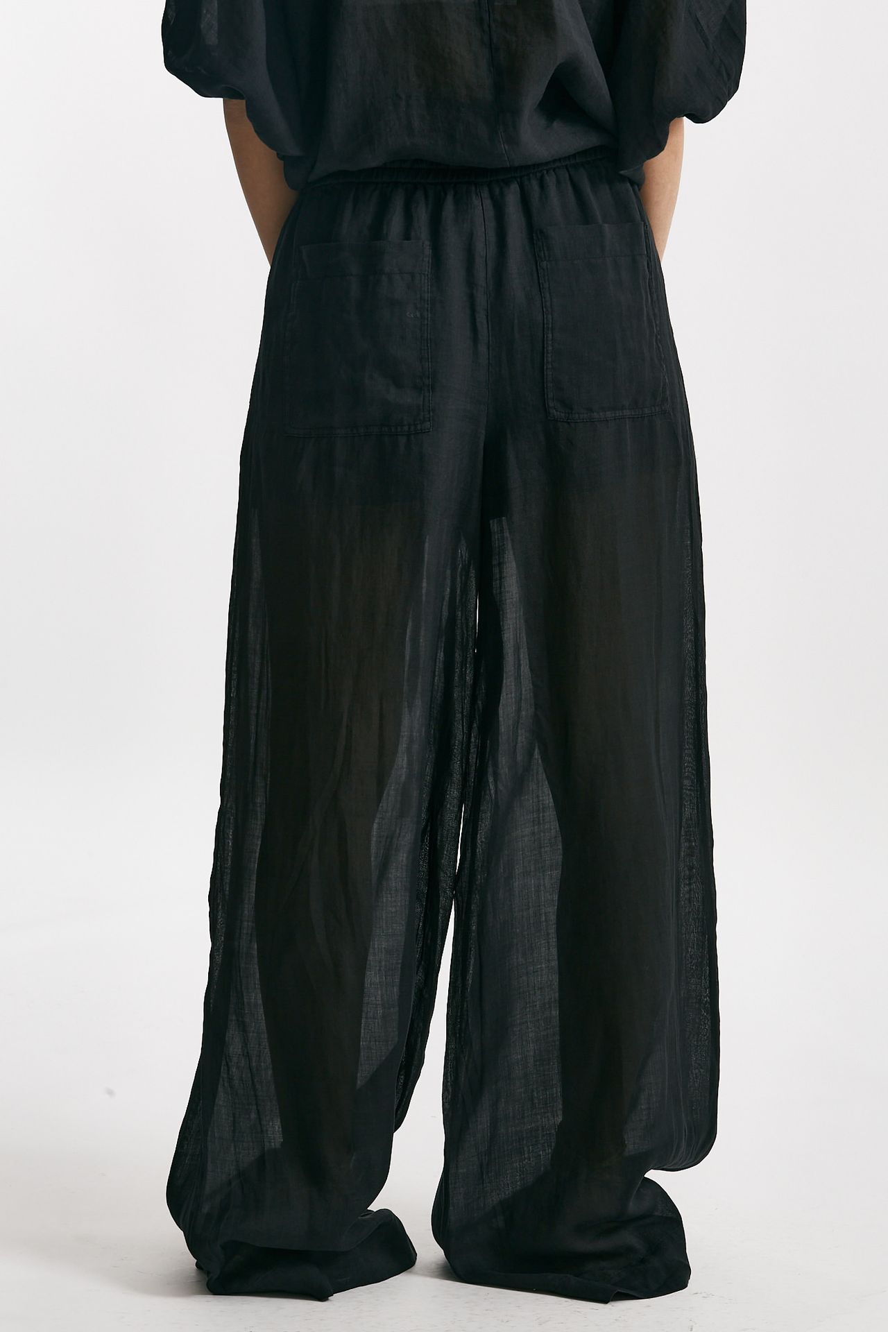 Pantalone in lino nero vita alta 
