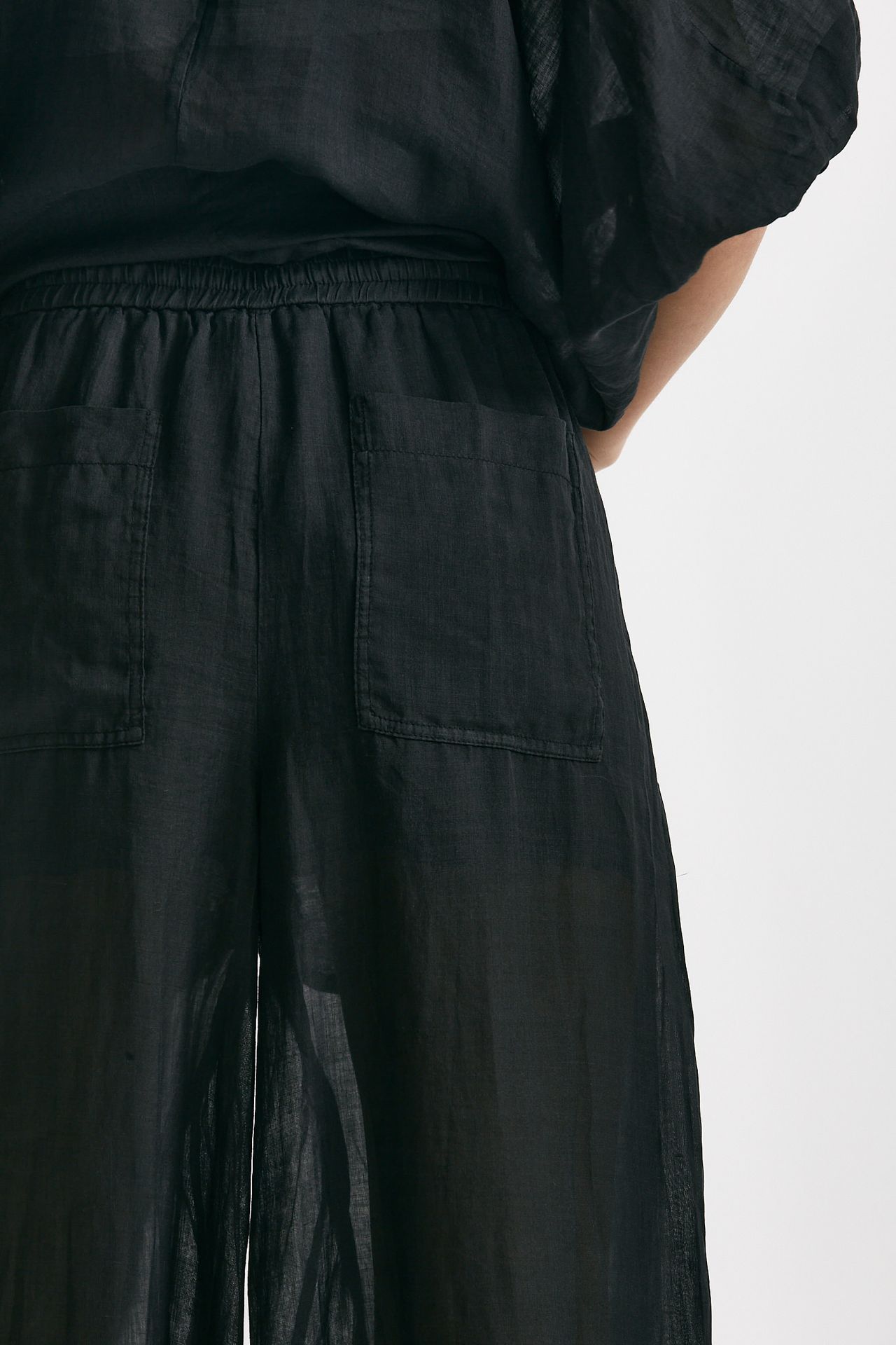 Pantalone in lino nero vita alta 