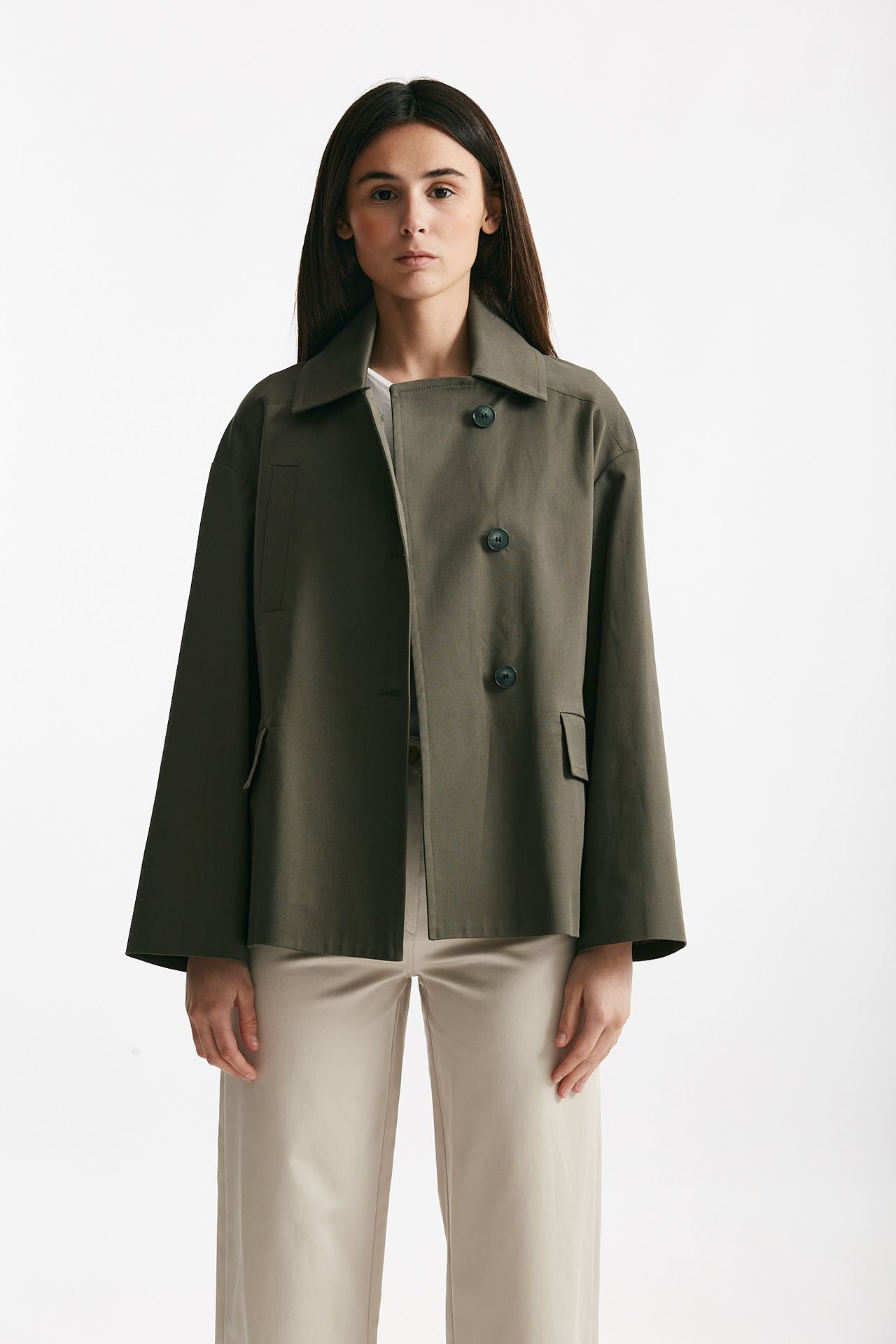 Caban in cotone verde militare