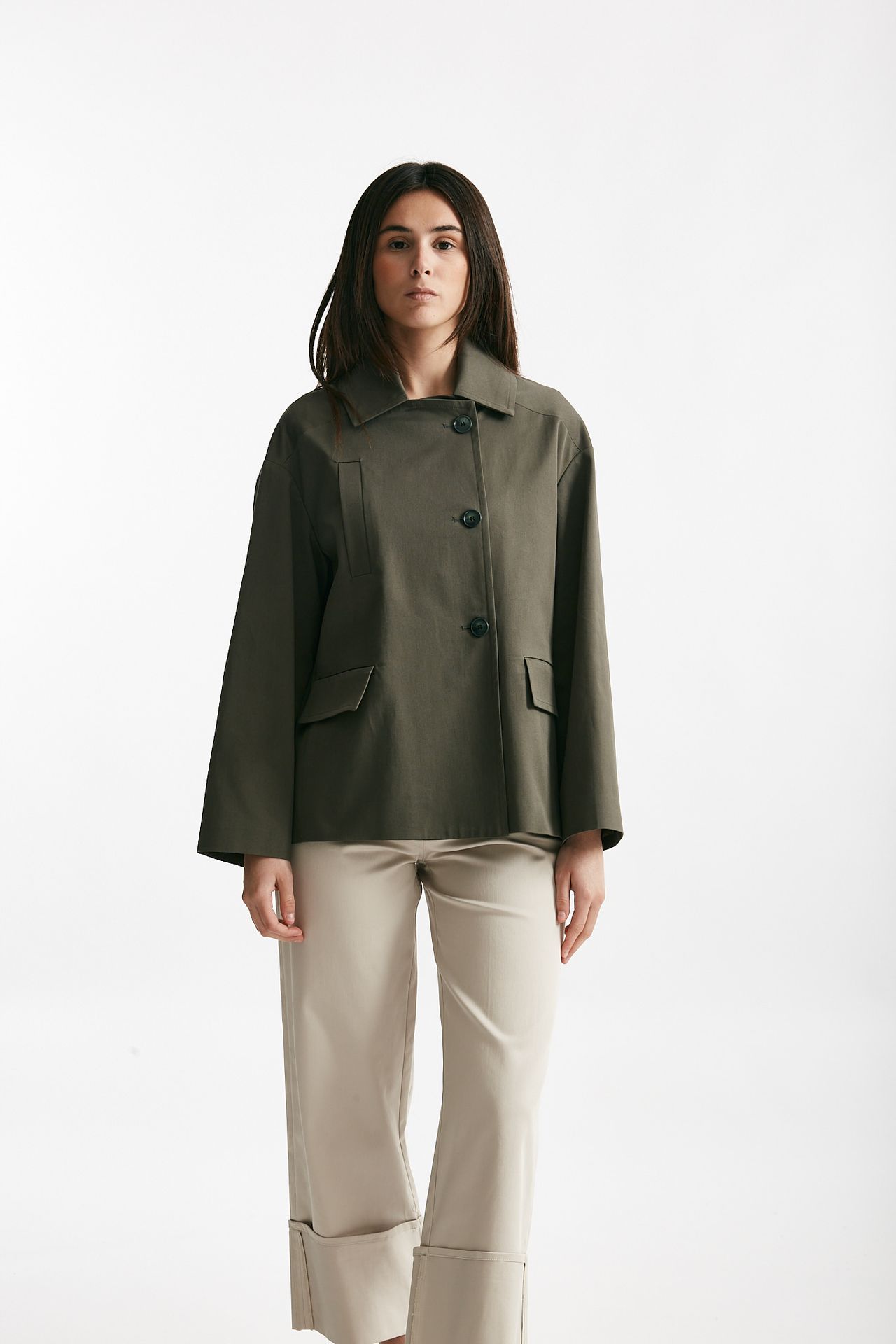 Caban in cotone verde militare 