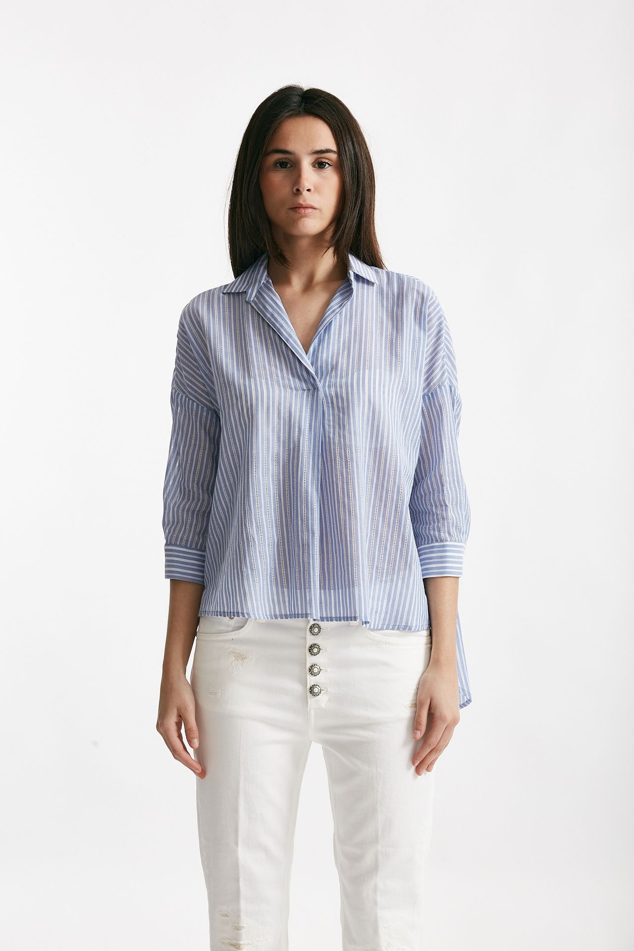 Camicia rigata azzurra e bianca