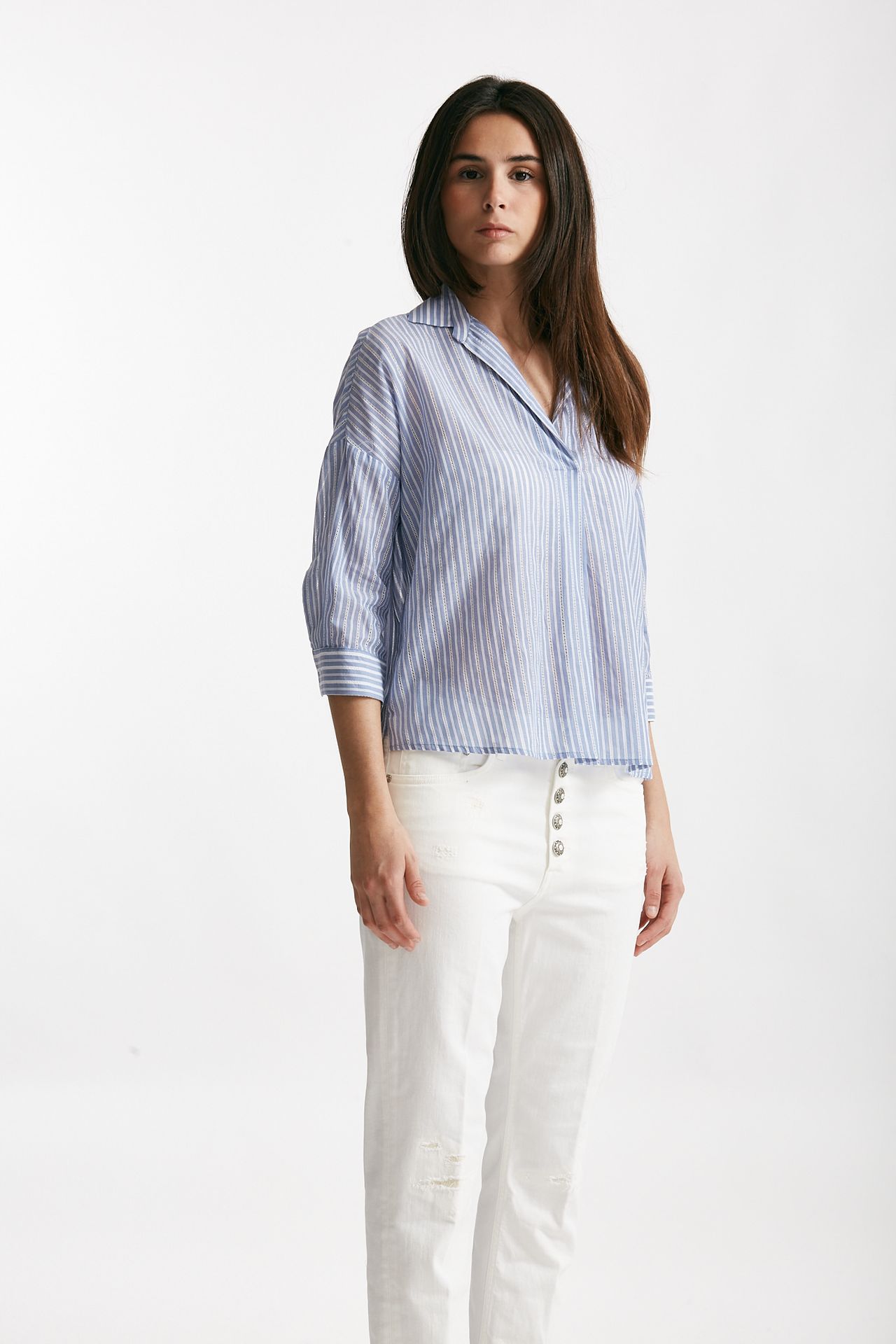 Camicia rigata azzurra e bianca