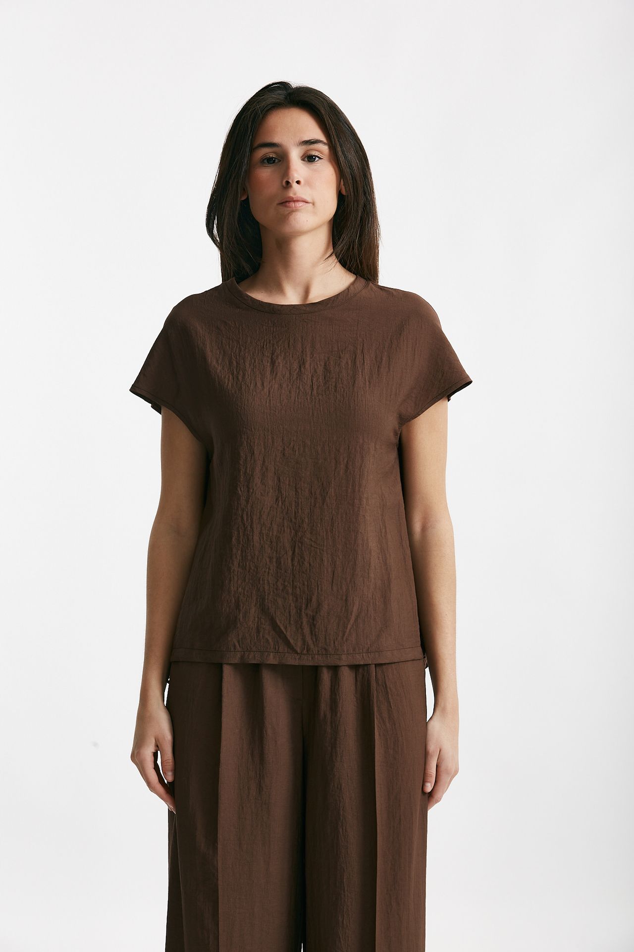 Camicia effetto stropicciato marrone