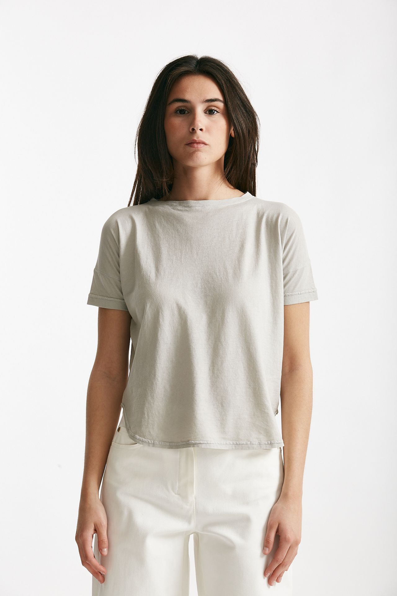 T-shirt scatolina crop grigio chiaro