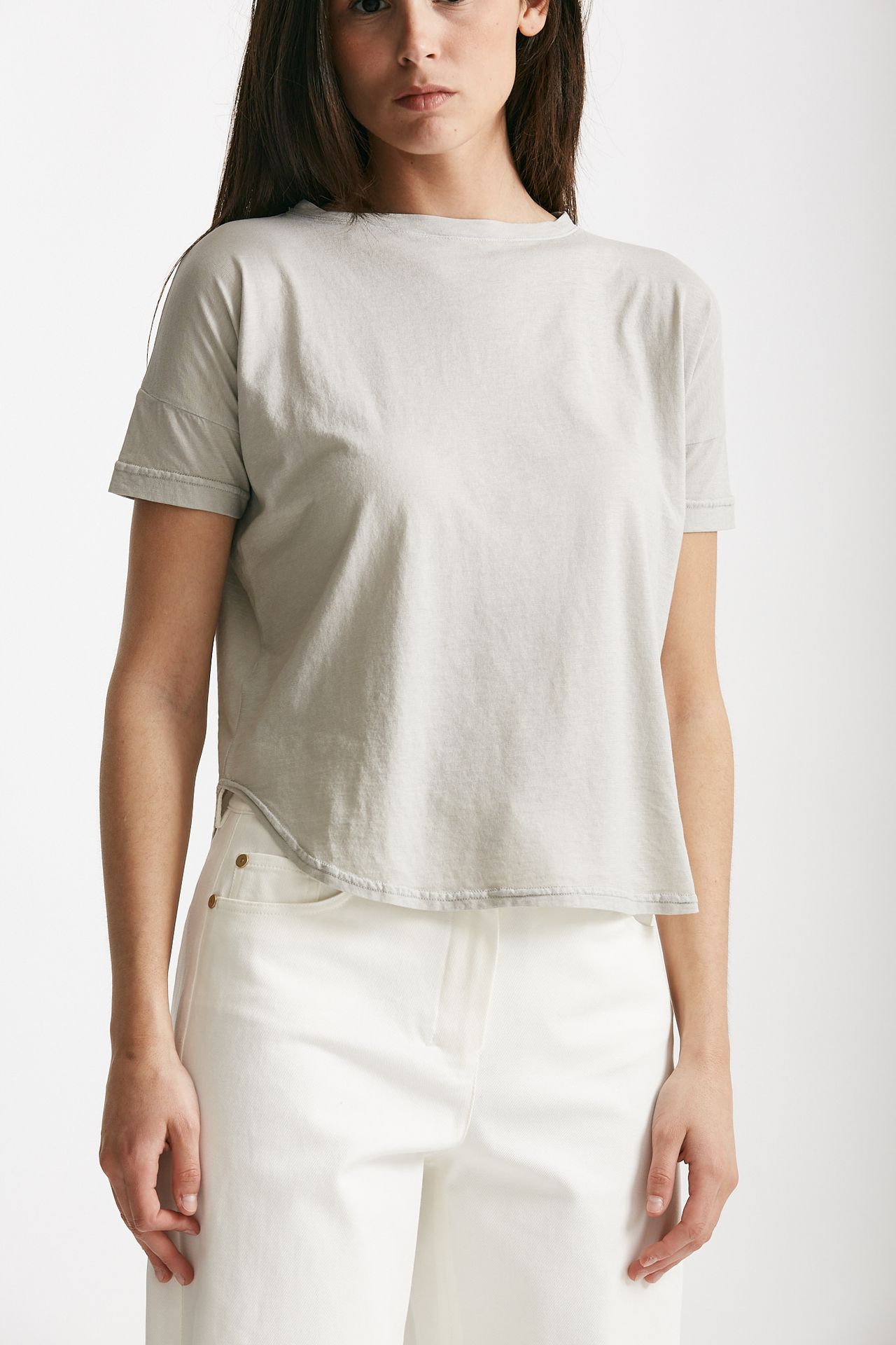 T-shirt scatolina crop grigio chiaro