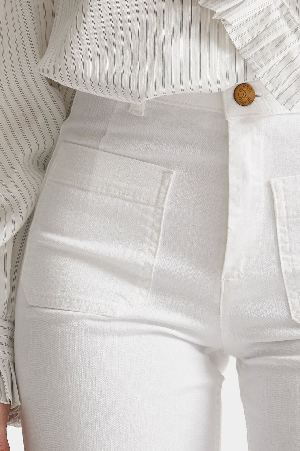Jeans a zampa bianco vita alta