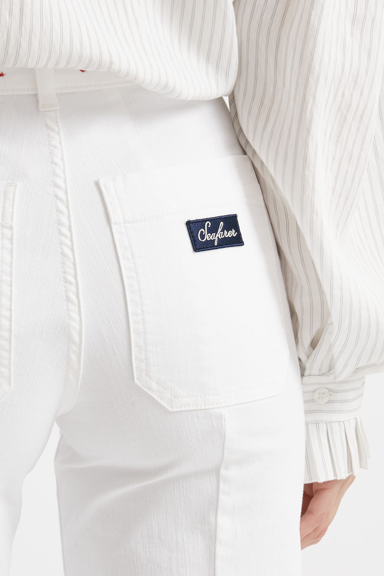 Jeans a zampa bianco vita alta