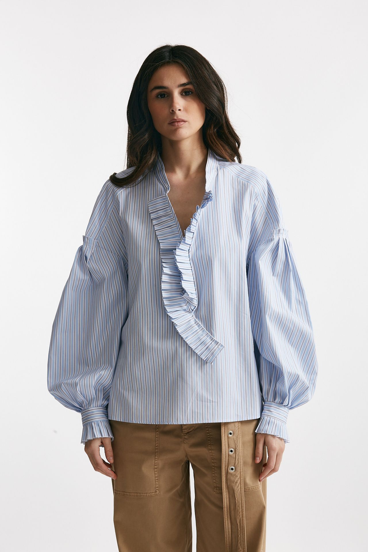 Camicia rigata bianco e azzurro over