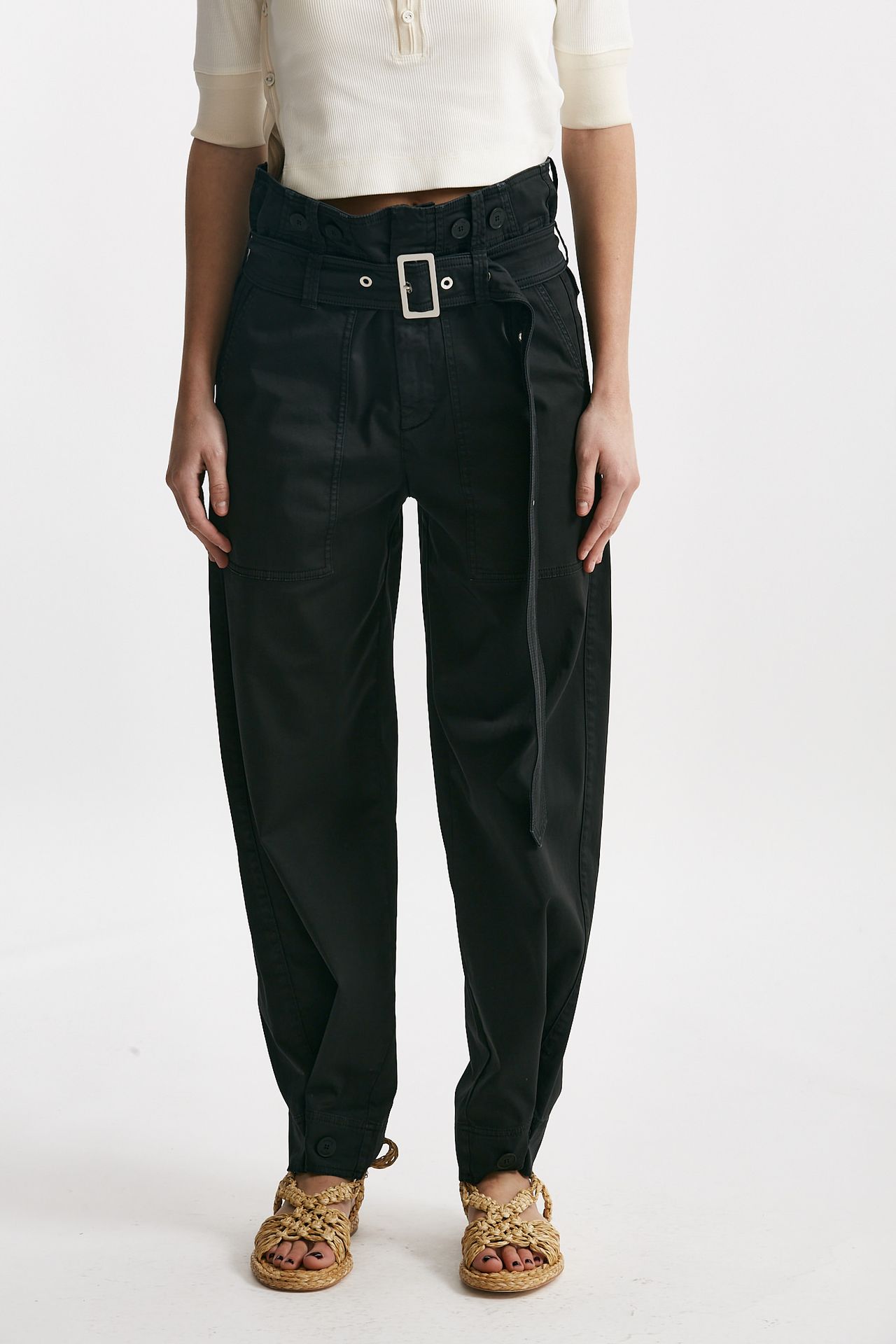 Pantalone in cotone nero vita regolare