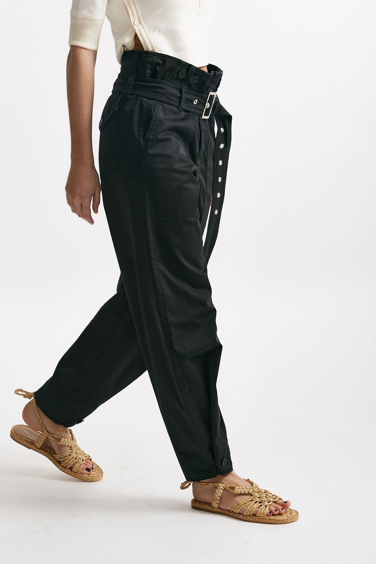 Pantalone in cotone nero vita regolare
