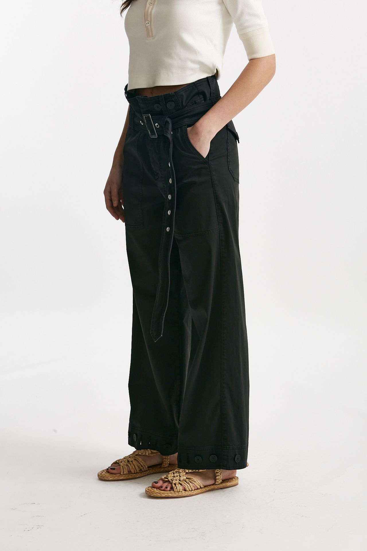 Pantalone in cotone nero vita regolare