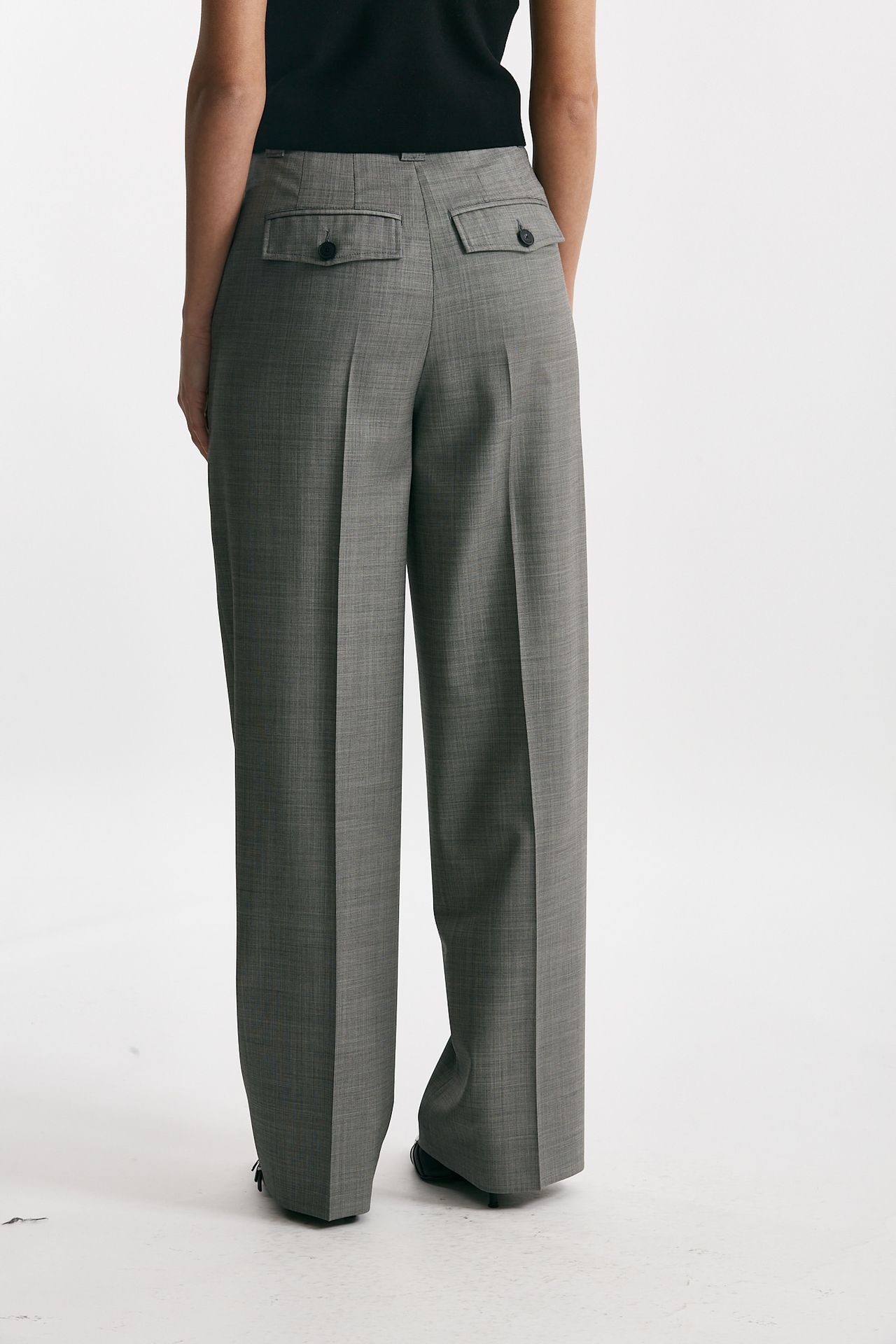 Pantalone in tela di lana grigio vita alta