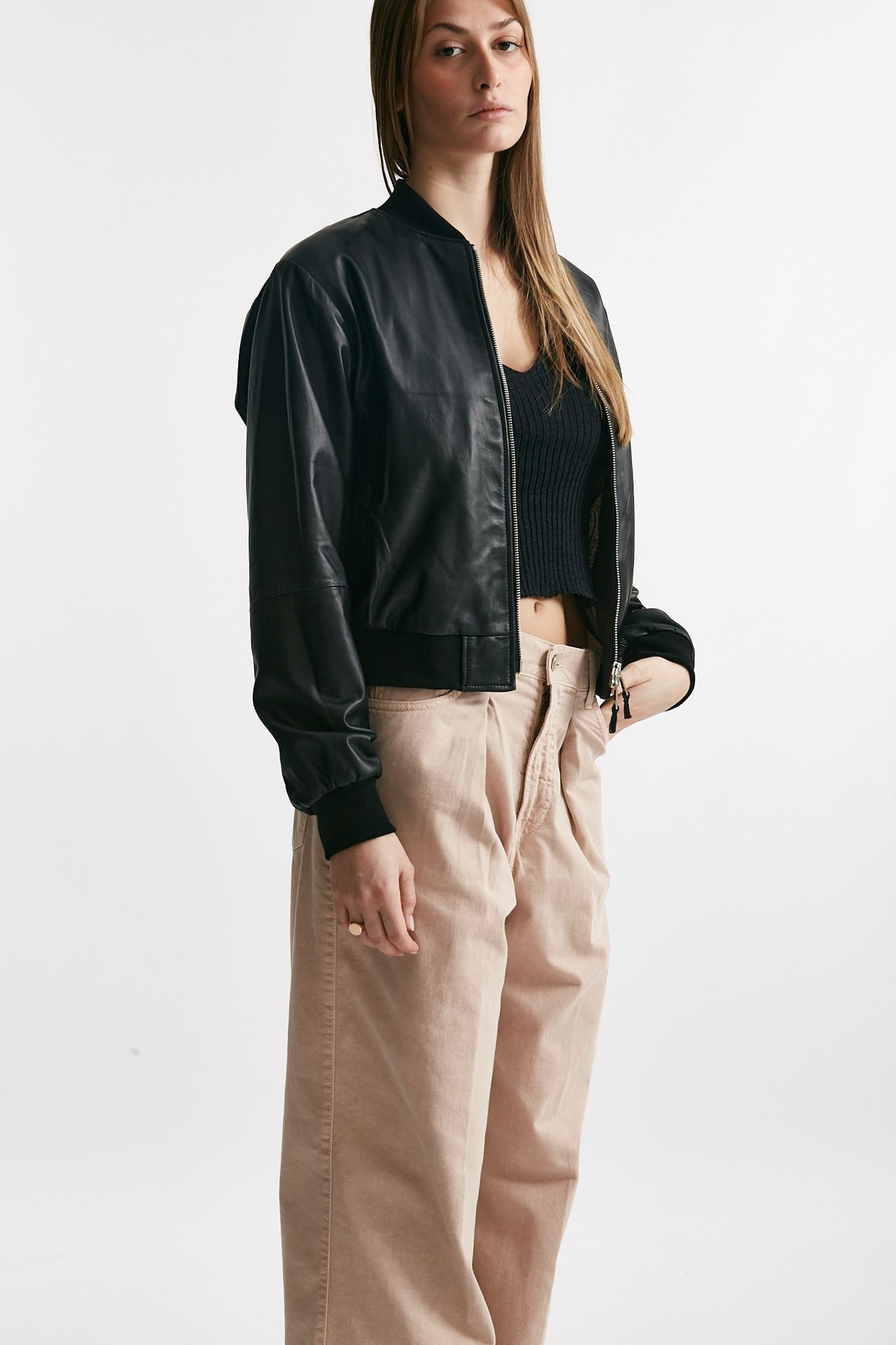 Bomber in pelle nero