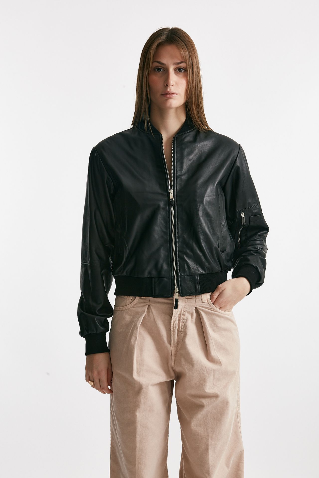 Bomber in pelle nero