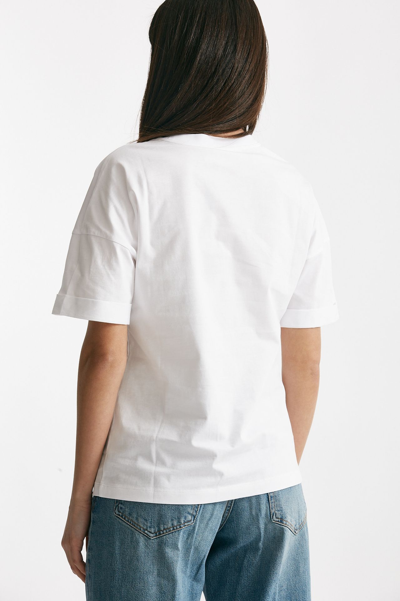 T-shirt girocollo over bianco 