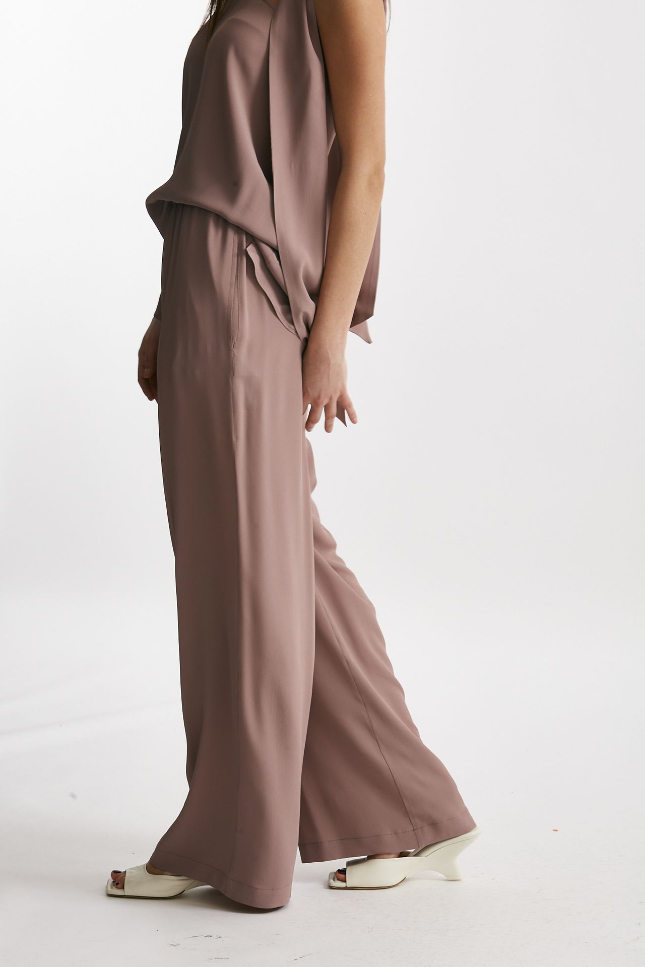 Pantalone fluido rosa antico
