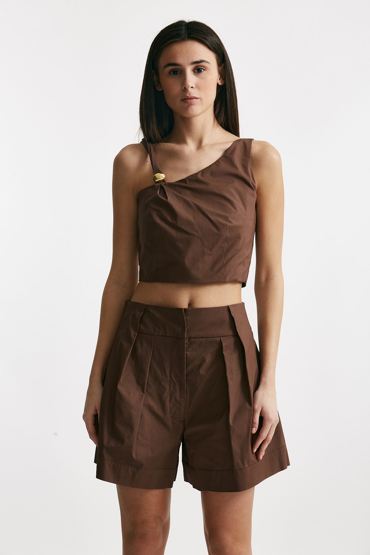 Top crop monospalla cioccolato