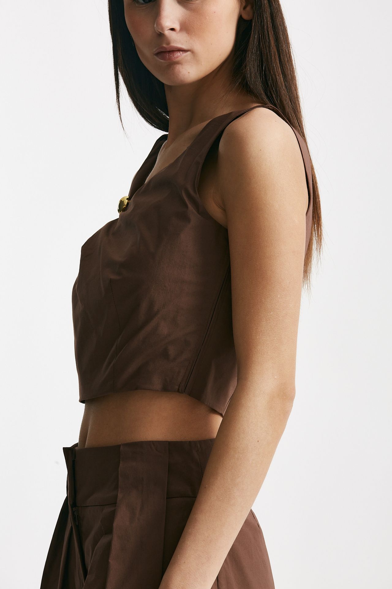 Top crop monospalla cioccolato 
