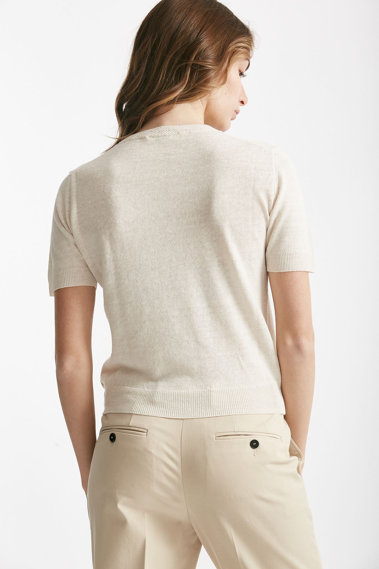 T-shirt in lino beige chiaro 