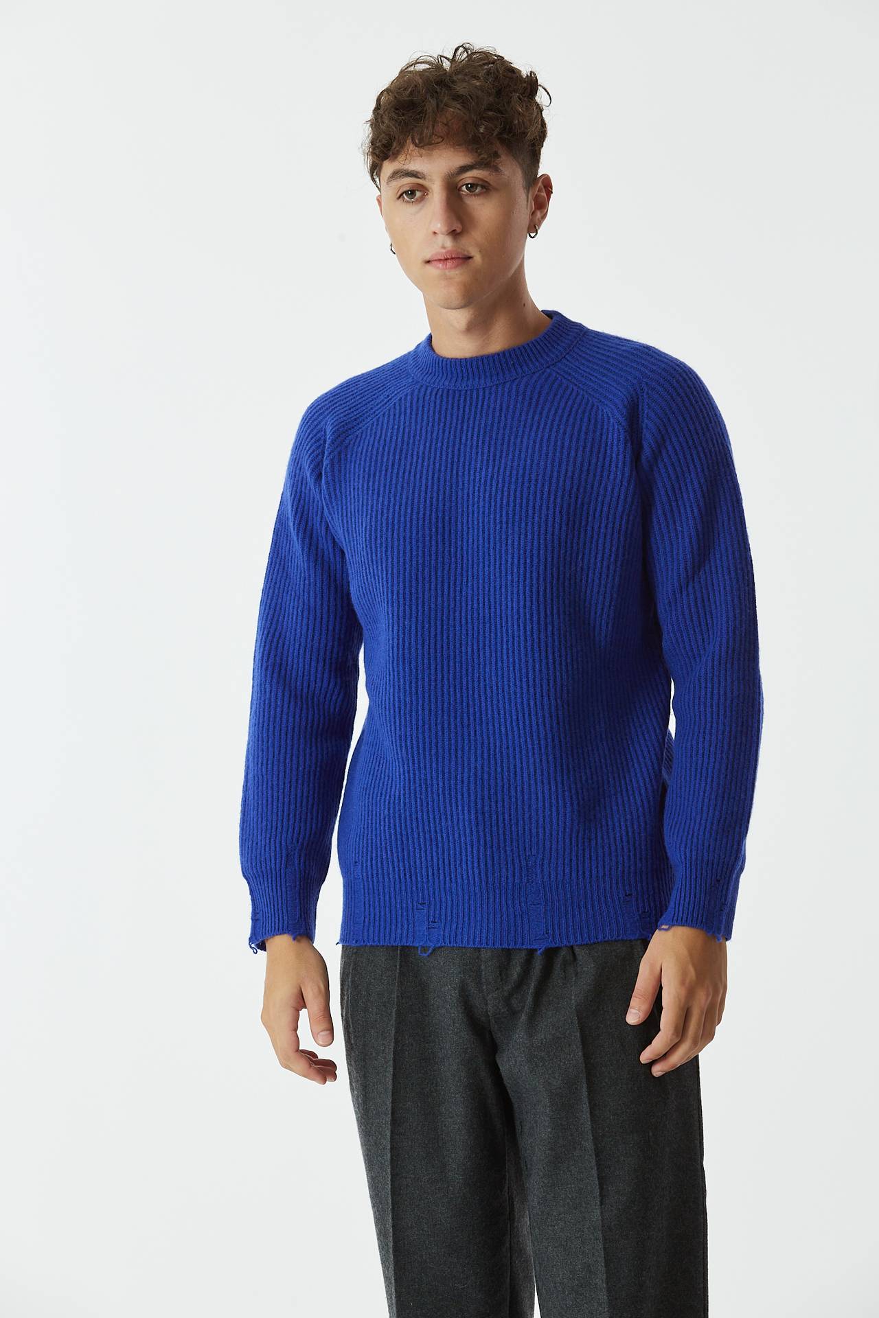 Maglia misto cashmere bluette