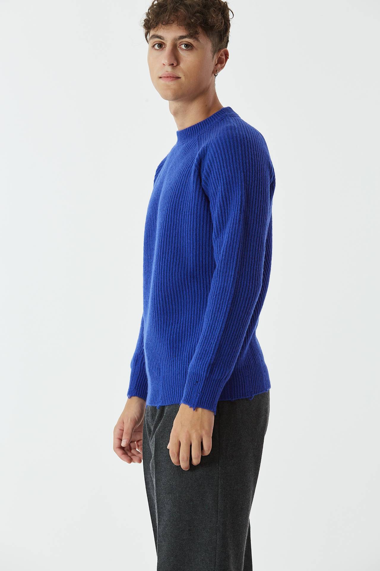 Maglia misto cashmere bluette