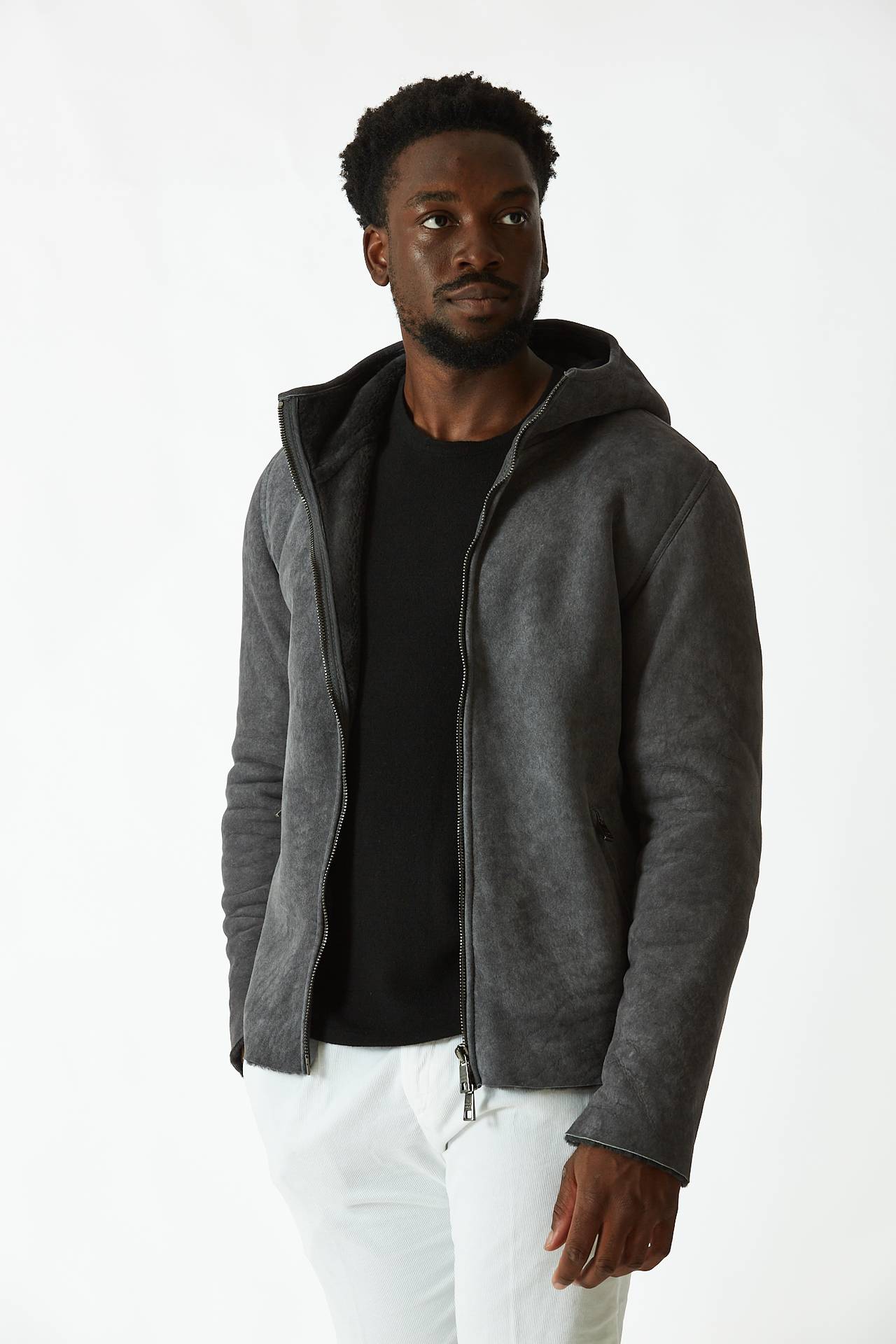 Giubbino in shearling grigio