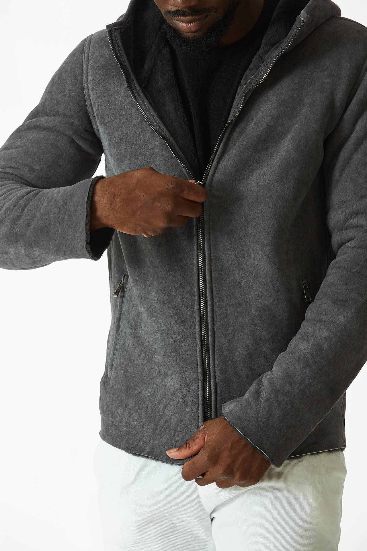 Giubbino in shearling grigio