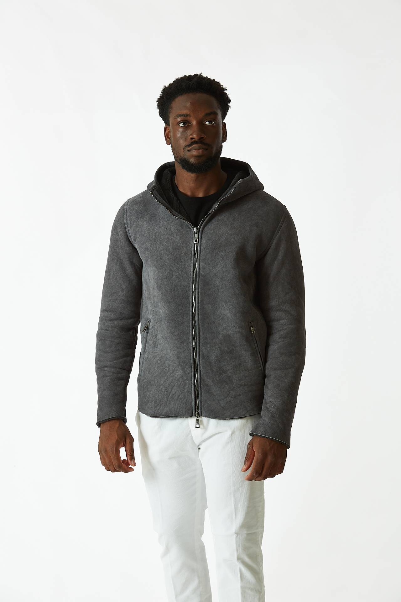 Giubbino in shearling grigio