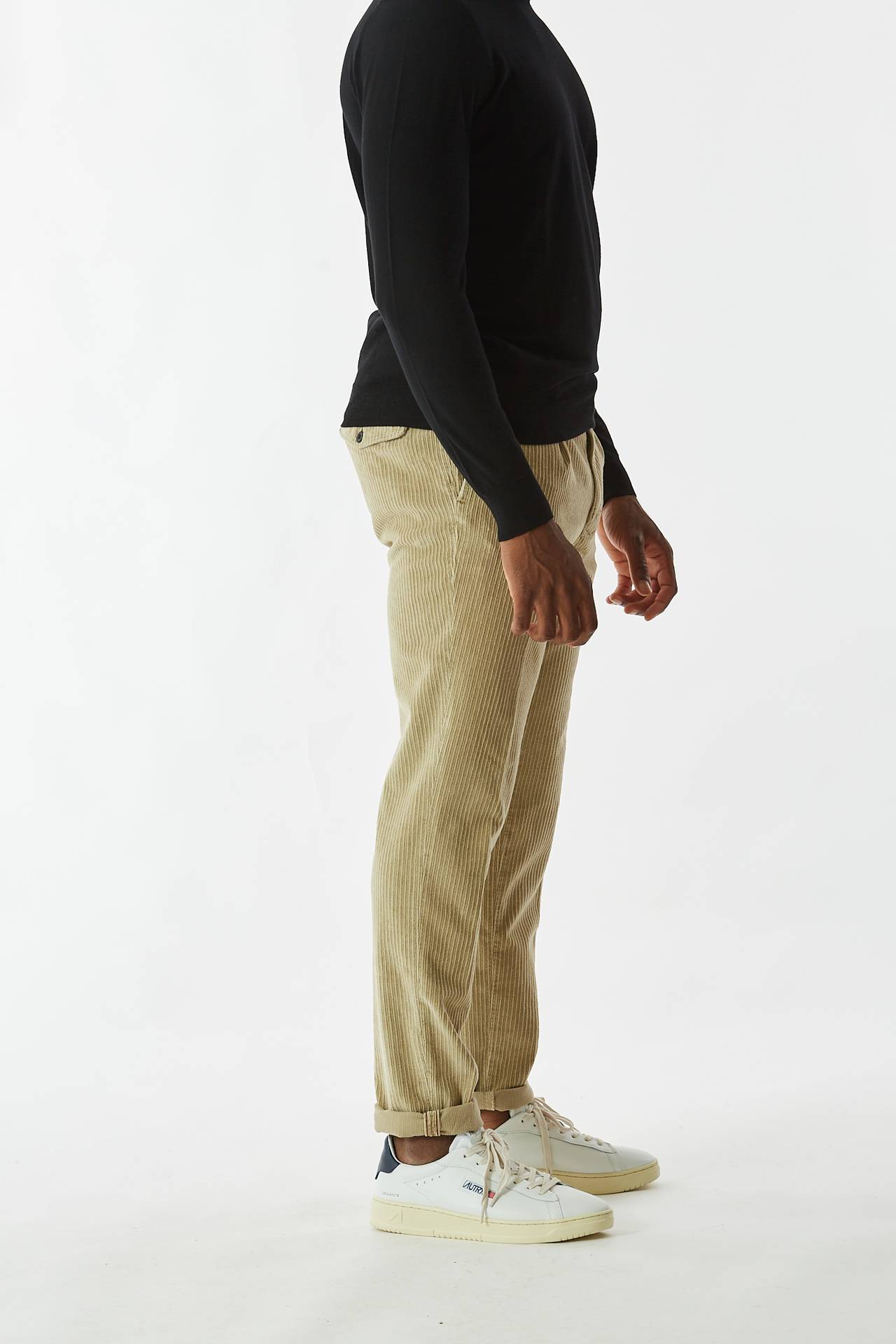 Pantalone stretch in velluto beige 